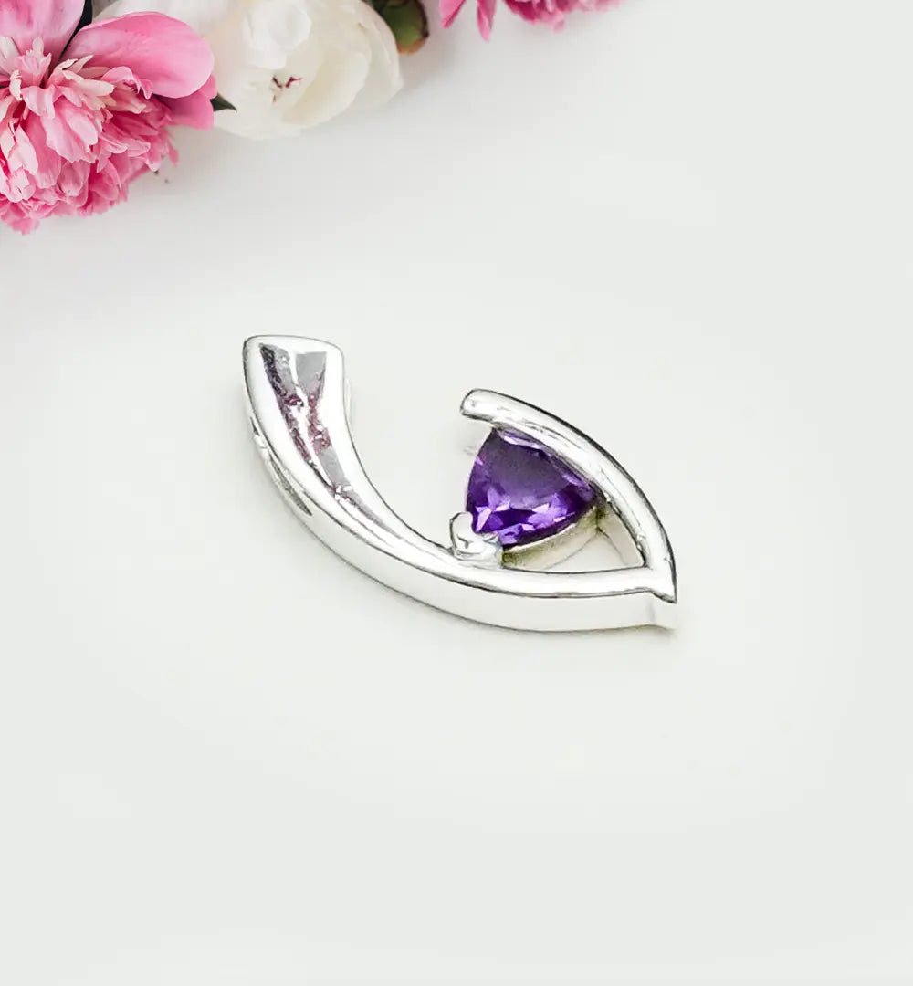 Minimalist Pendant With Amethyst Gemstone in Fine Sterling Silver - Mohnaa Jewels