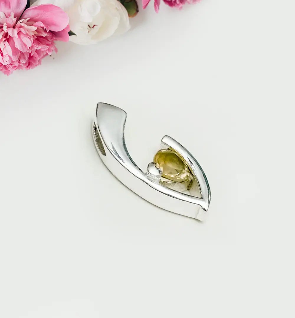 Minimalist Pendant With Citrine Gemstone in Fine Sterling Silver - Mohnaa Jewels