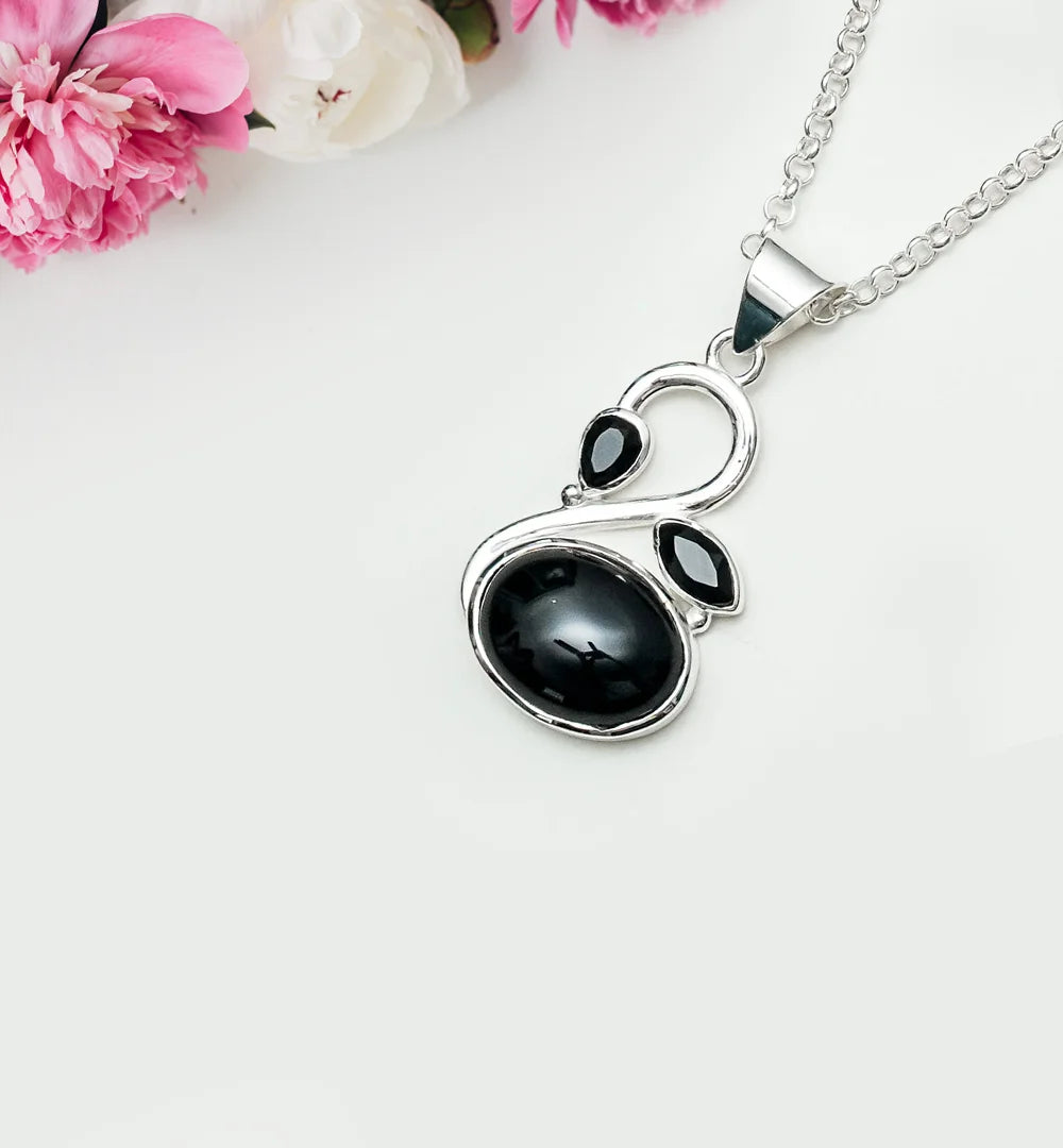 Swan Pendant With Black Onyx in Quality 925 Sterling Silver - Mohnaa Jewels