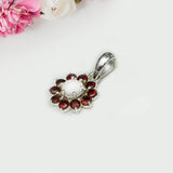 Mohnaa Flower Pendant With Garnet Gemstone In Fine Sterling Silver - Mohnaa Jewels