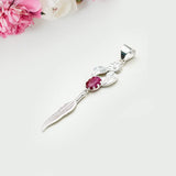 Feather Pendant With Red Gemstone Handmade  In Solid Sterling Silver - Mohnaa Jewels